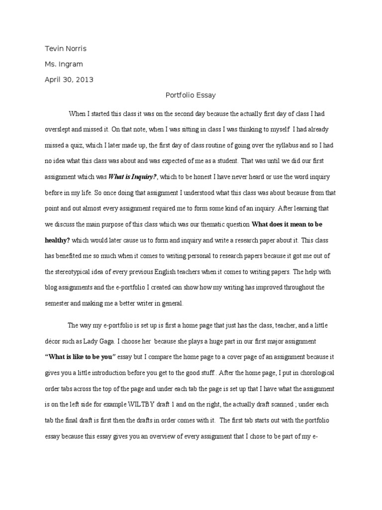 Portfolio Essay  PDF  Essays  Proofreading