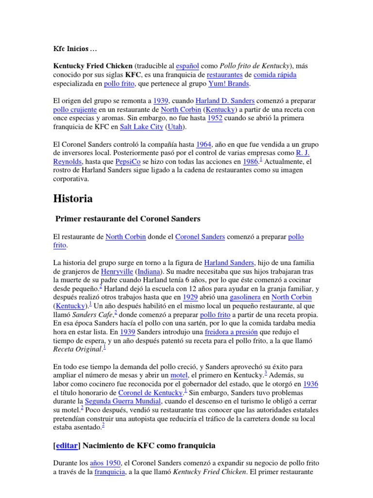 Historia de KFC y su expansión | PDF | Restaurante y Catering | Alimentos