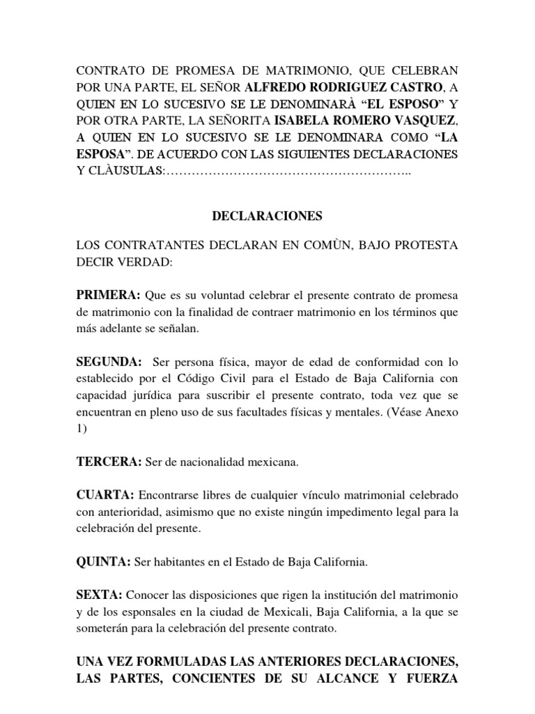 Contrato de Promesa de Matrimonio
