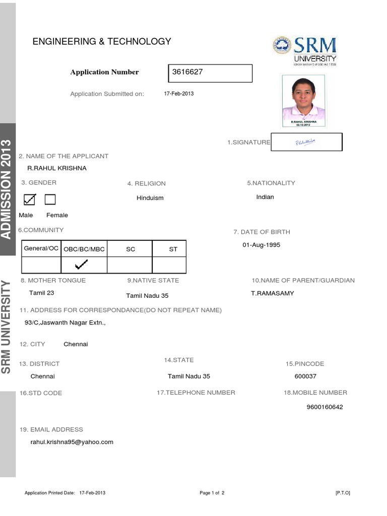 SRM Application | PDF | University And College Admission | Educational ...