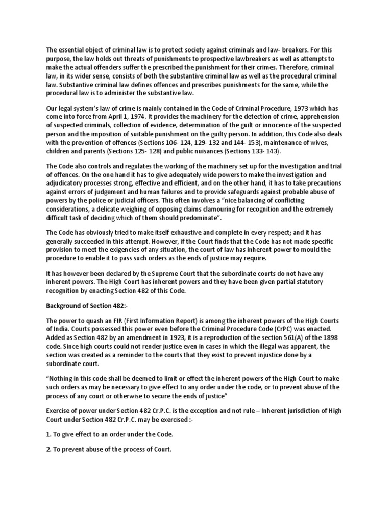 Inherent Powers of High Court under CrPC | PDF