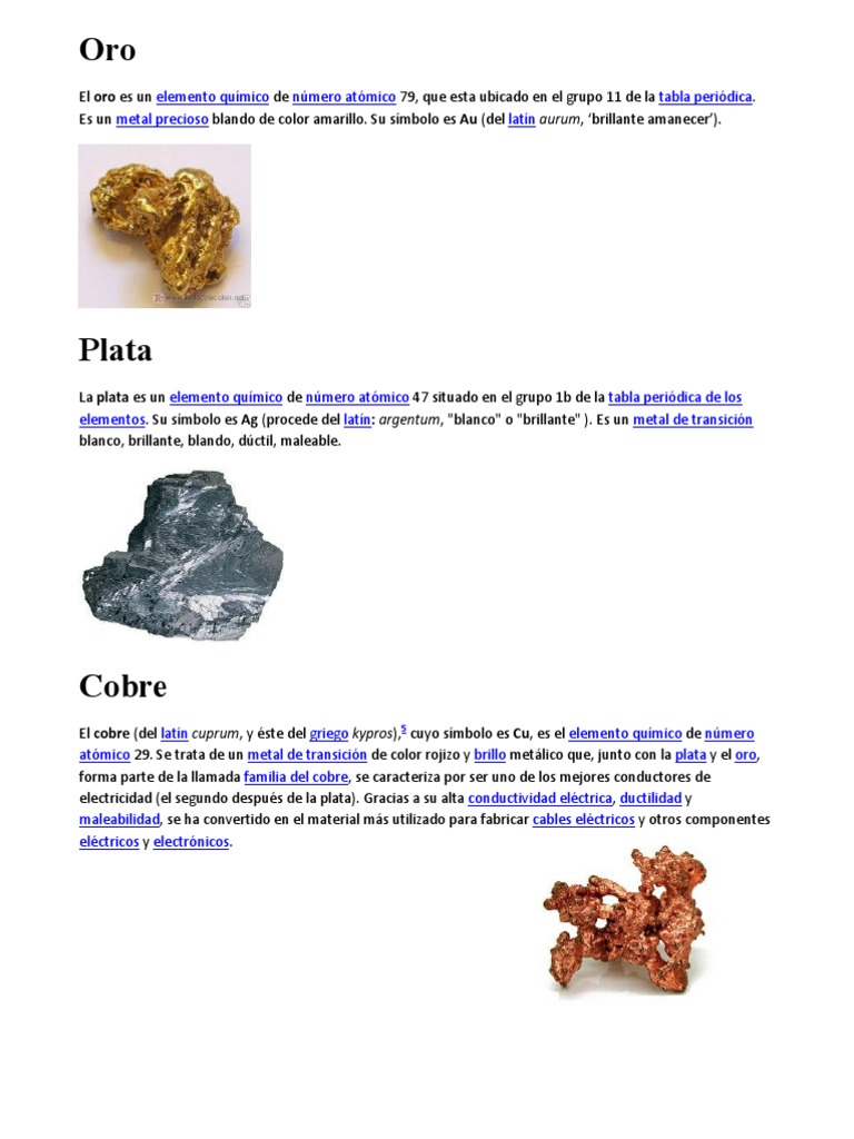 Características de metales y no metales | PDF | Plata | Oro