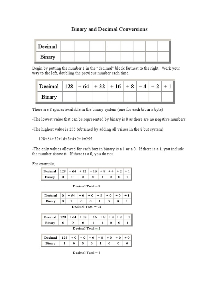 Binary and Decimal Conversions | PDF | Computer Data | Written ...