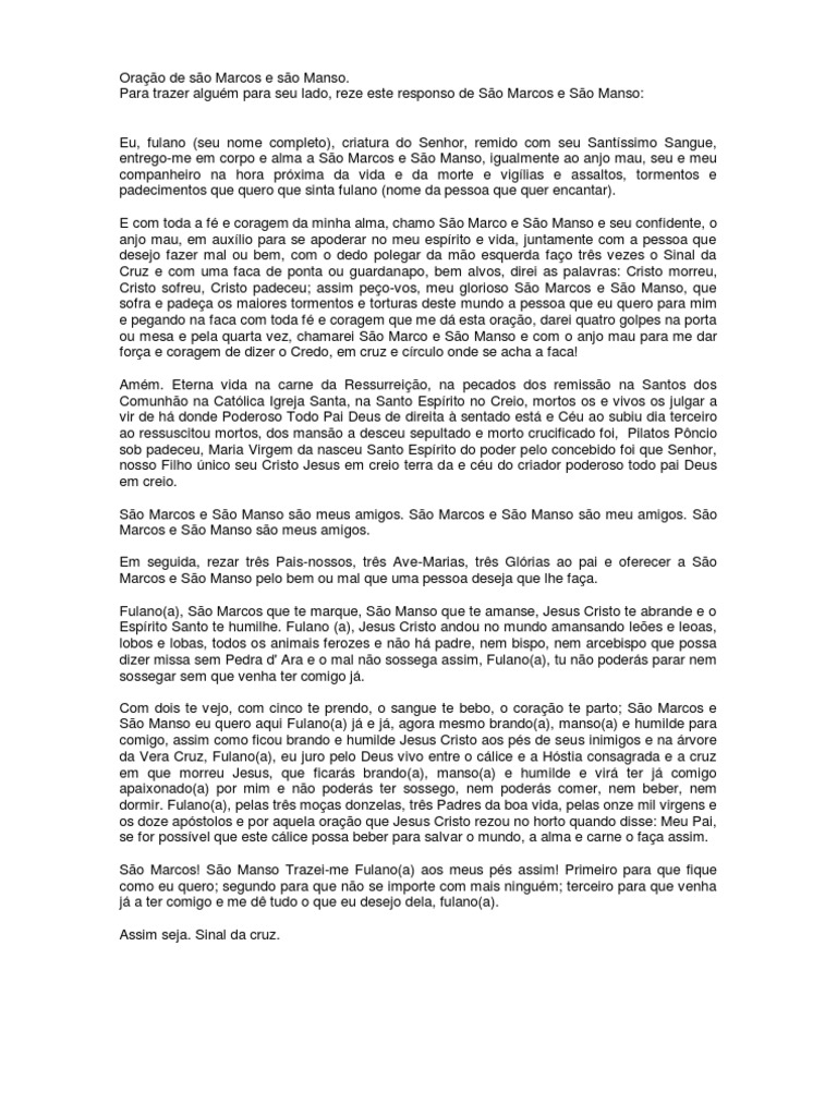 Oração De São Marcos E São Manso