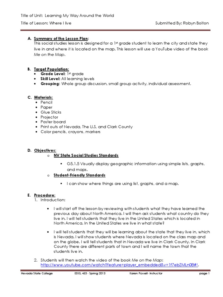 EDEL453 Spring2013 RobynBOLTON Unit 4 Geography DAY 5 | PDF | Lesson ...