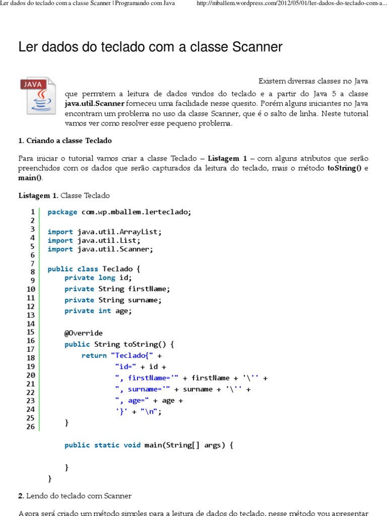 Ler Dados Do Teclado Com A Classe Scanner - Programando Com Java | PDF ...