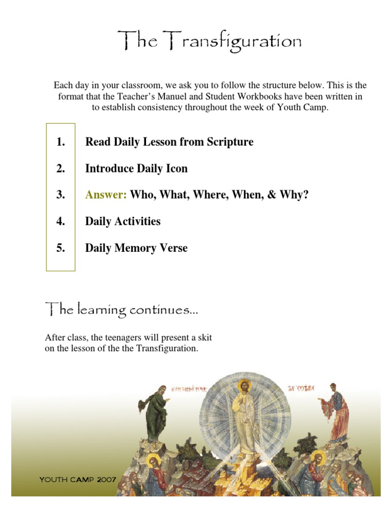 Orthodox Christian Transfiguration Curriculum Pdf Elijah Jesus