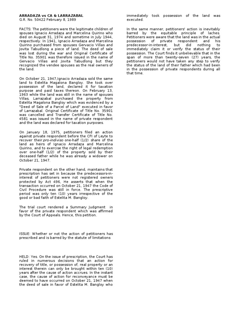 2 Arradaza Vs CA & Larrazabal PDF Laches (Equity) Summary Judgment