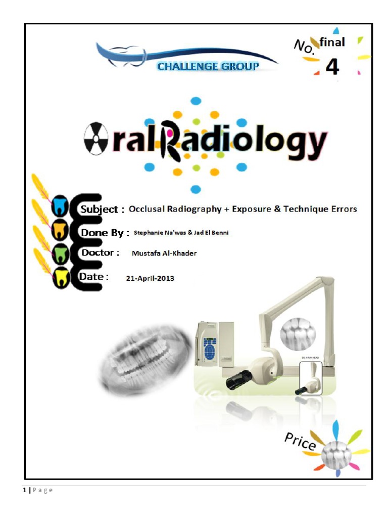 Occlusal Radiography + Exposure & Technique Errors PDF Radiography