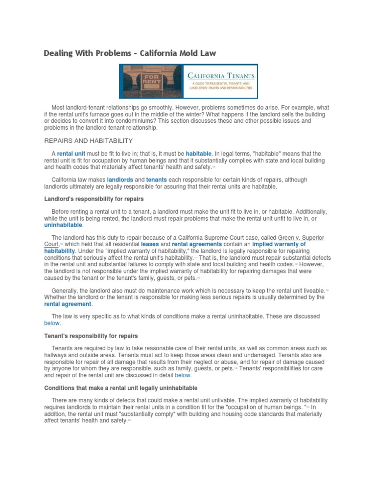 Dealing With Problems California Mold Law Landlord Landlord