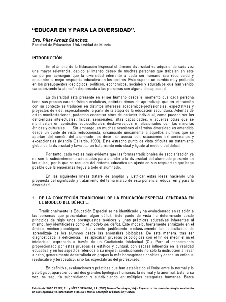 Educar en y para la diversidad | PDF | Maestros | Aprendizaje