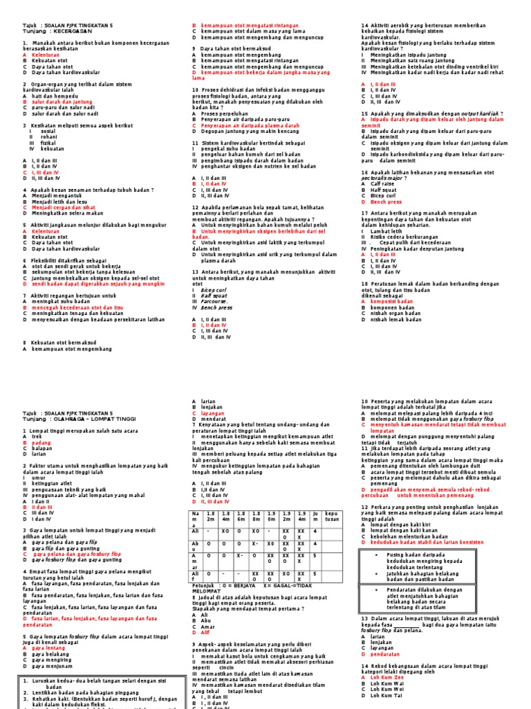 Soalan Objektif PJK Tingkatan 5  PDF
