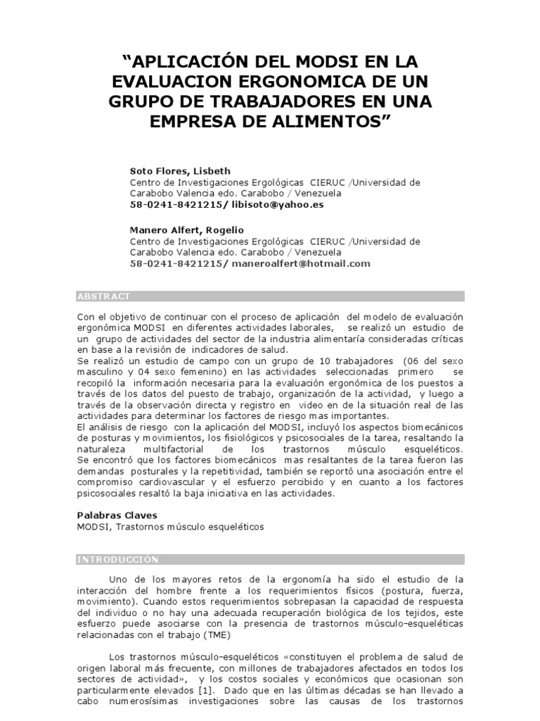 Metodo Modsi | PDF | Biomecánica | Factores humanos y ergonomía
