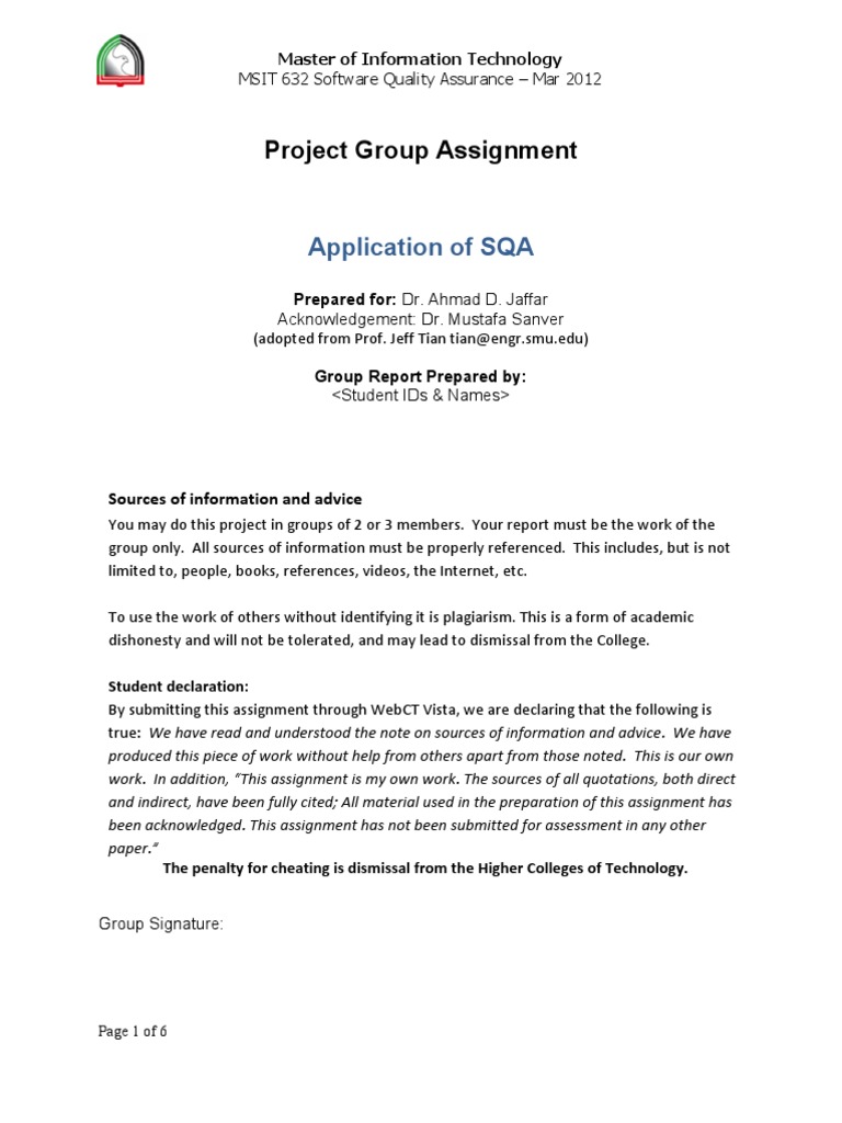 SQA Project Guidelines by Jeff Tian | PDF | Quality Assurance | Computing