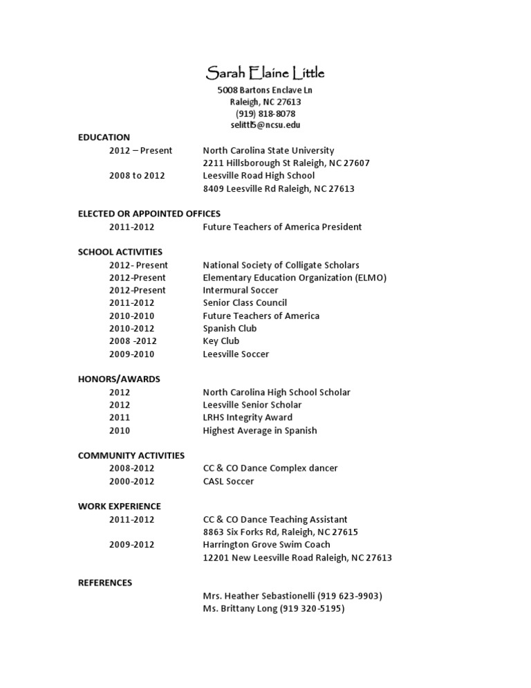 Sarah Resume 1 Pdf