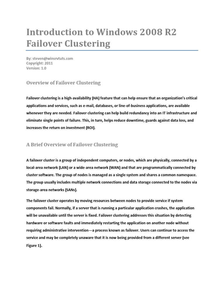 Introduction To Windows 2008 R2 Failover Clustering | PDF