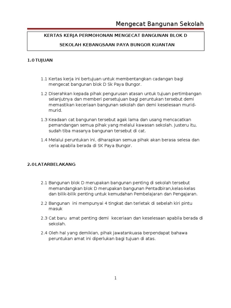 Kertas Kerja Permohonan Cat Bangunan Sekolah Pdf