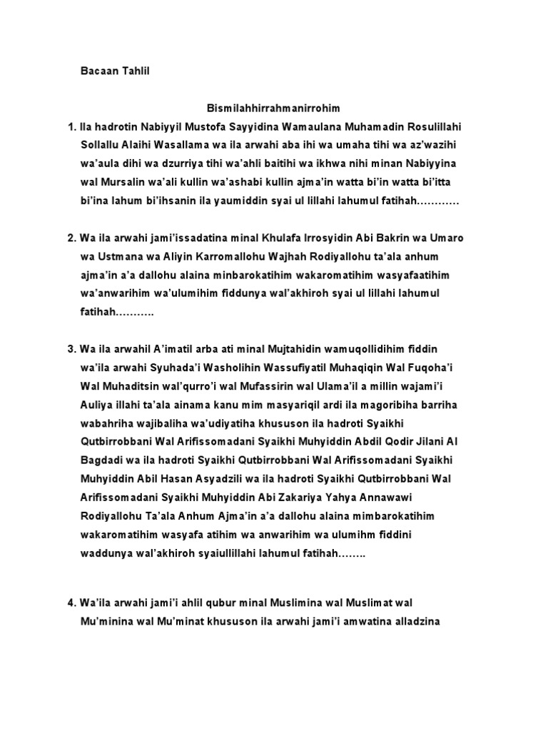 Bacaan Tahlil Lirboyo Pdf - Administrasi Guru SD SMP SMA