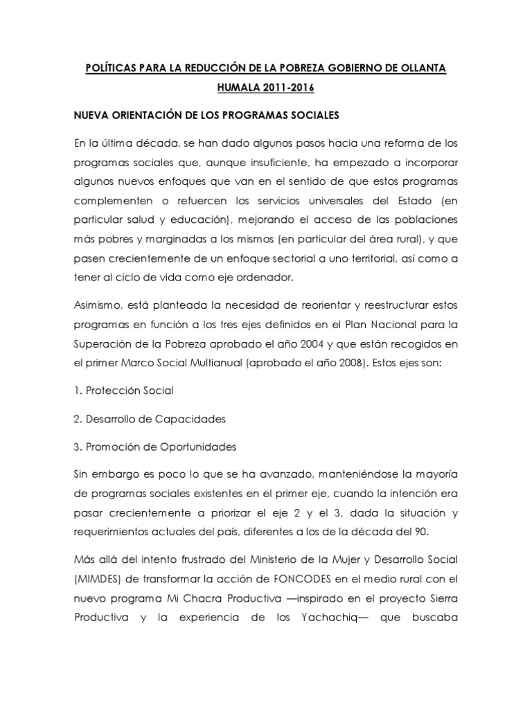 Políticas para La Reducción de La Pobreza | PDF