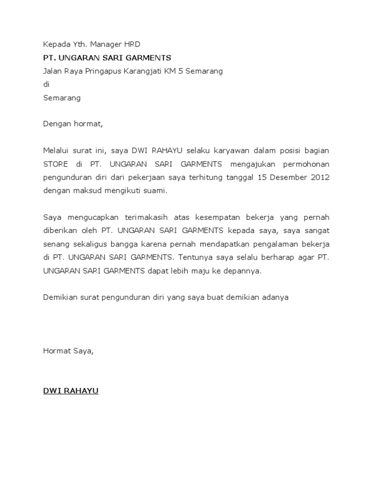 Kepada Yth Manager Hrd Pt