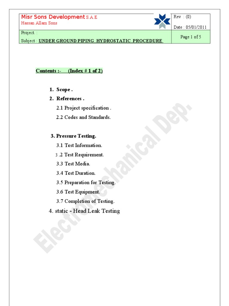 Hydrotest Procedure Pdf Pipe Fluid Conveyance Leak