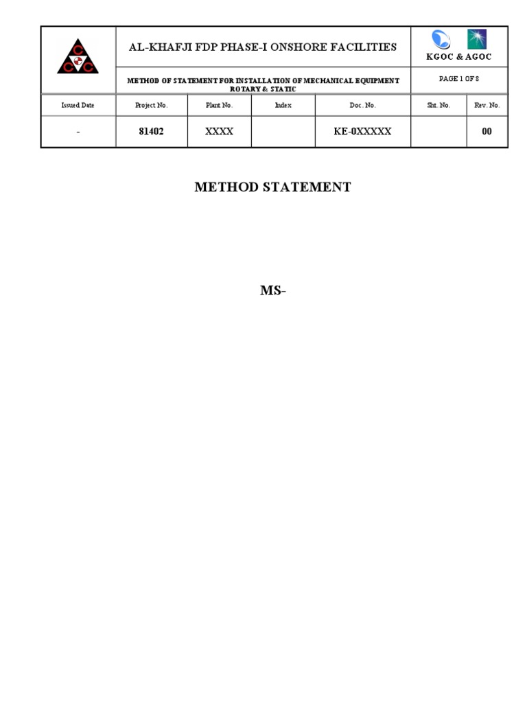 Equipment Erection Method Statement | PDF | Specification (Technical ...