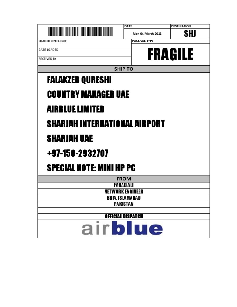 Official Dispatch for Airblue UAE | PDF