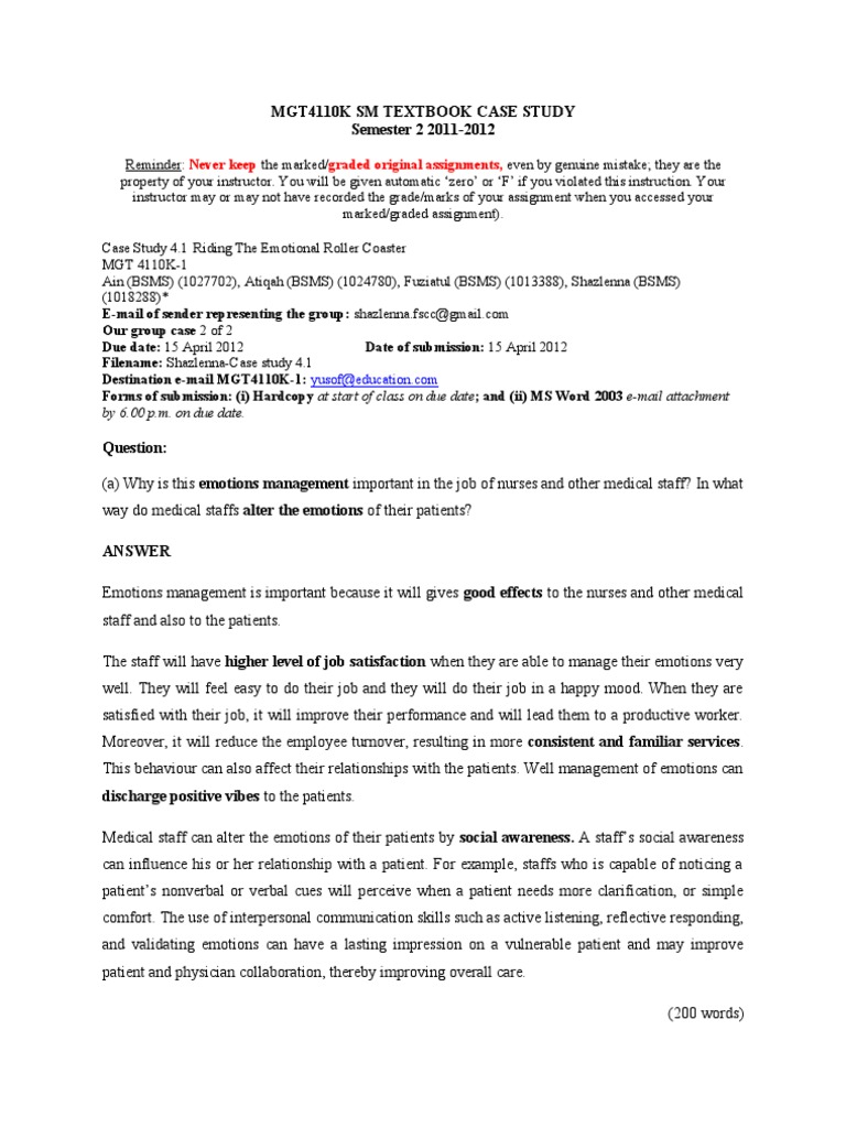 Case Study 4.1 Organizational Behavior PDF Social Support Stress