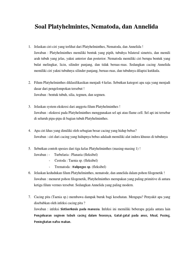 Soal Platyhelmintes