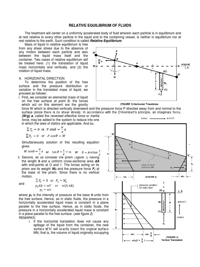 Relative Equilibrium in Accelerated Fluids | PDF | Force | Pressure