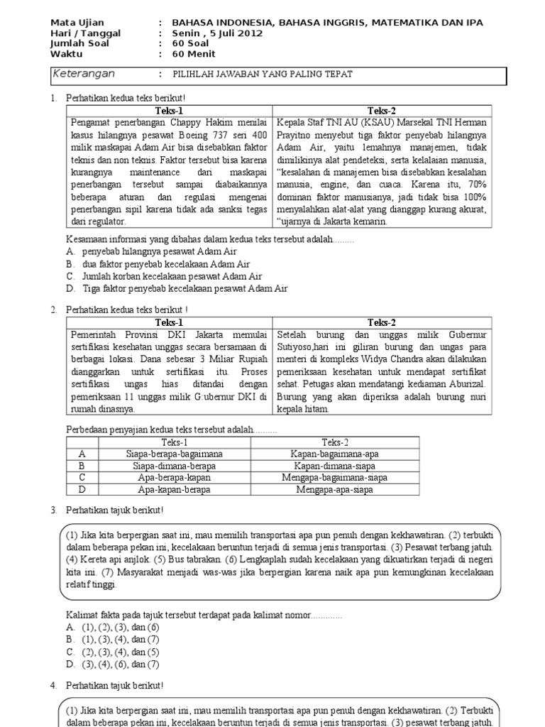 Soal Tes Masukpenjurusan Sma