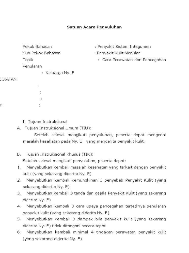 Satuan Acara Penyuluhan Penyakit Kulit