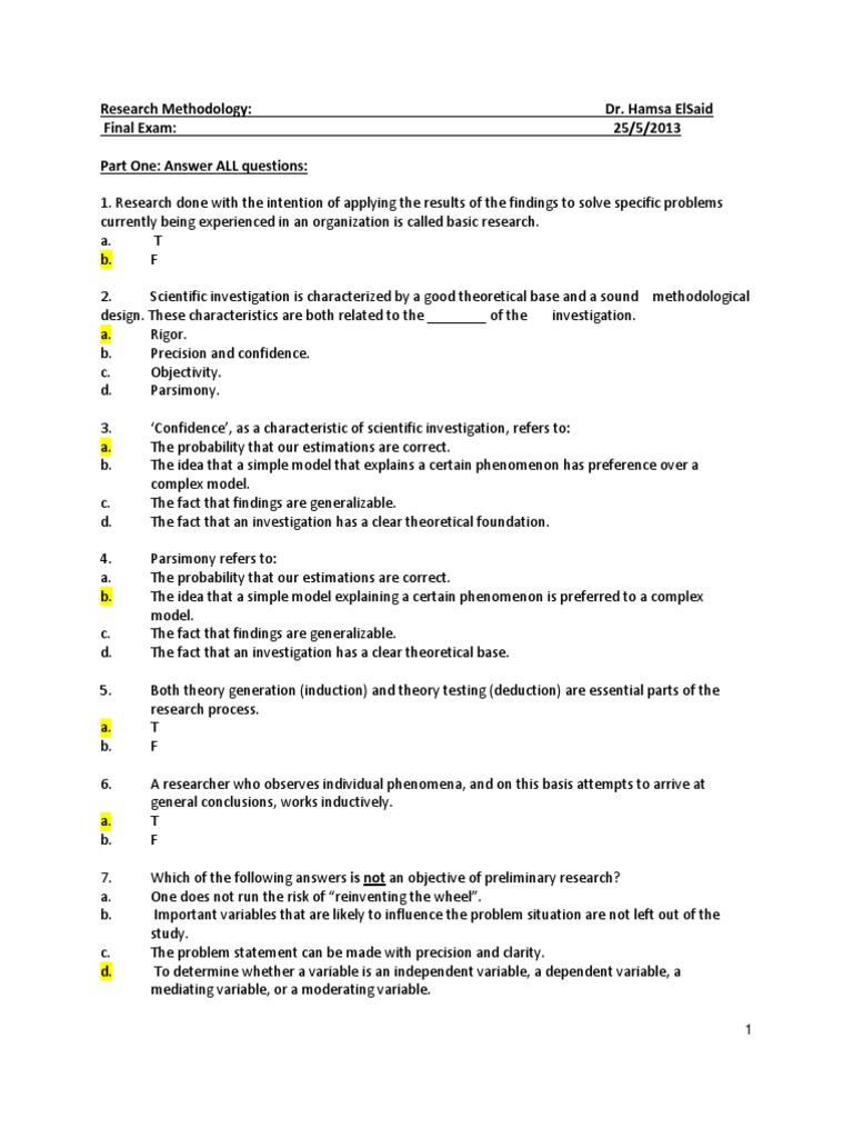 Research Methodology Final Exam Guide | PDF | Scientific Method ...