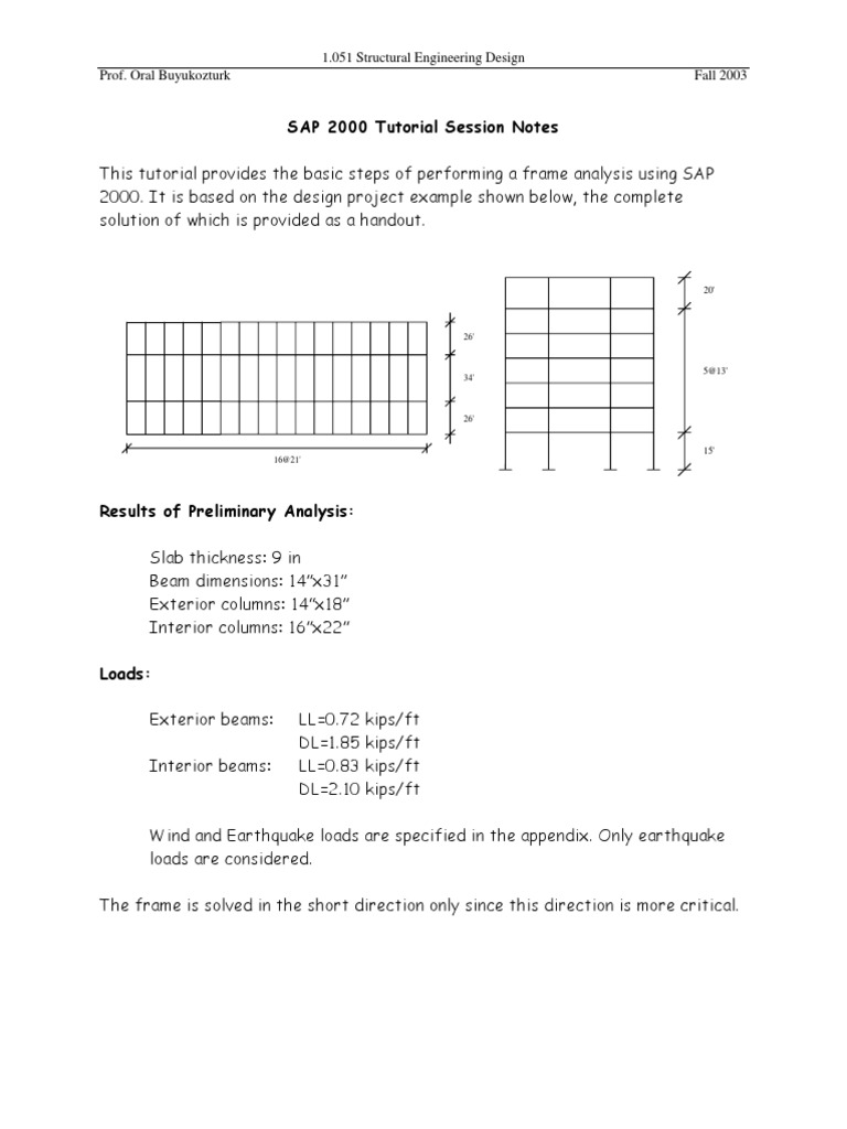 SAP 2000 Tutorial Session Notes: 1.051 Structural Engineering Design ...