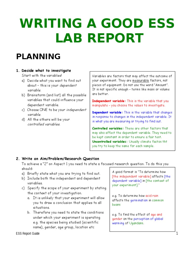 Writing An ESS Lab Report PDF Experiment Standard Deviation