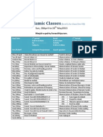 Summer Islamic Classes: Time Table