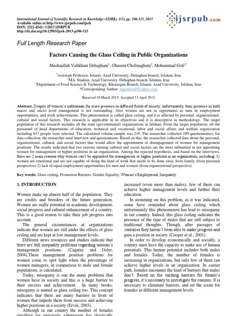 Factors Causing The Glass Ceiling In Public Organizations Gender