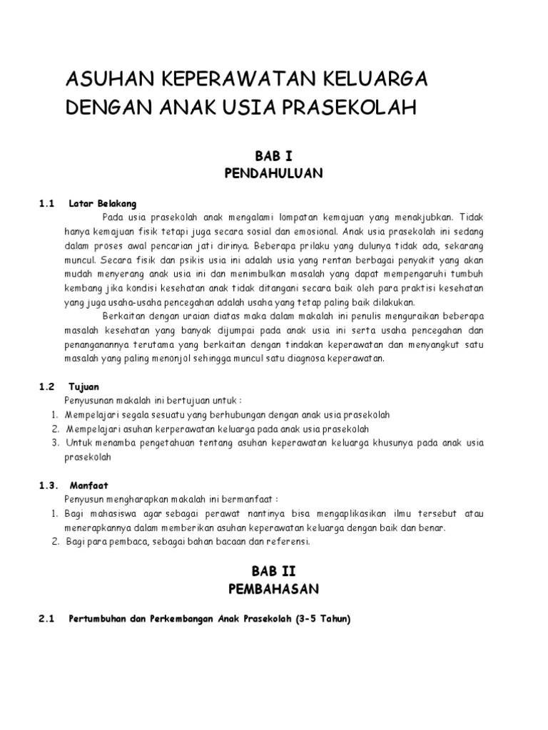 Asuhan Keperawatan Keluarga Dengan Anak Usia Prasekolah