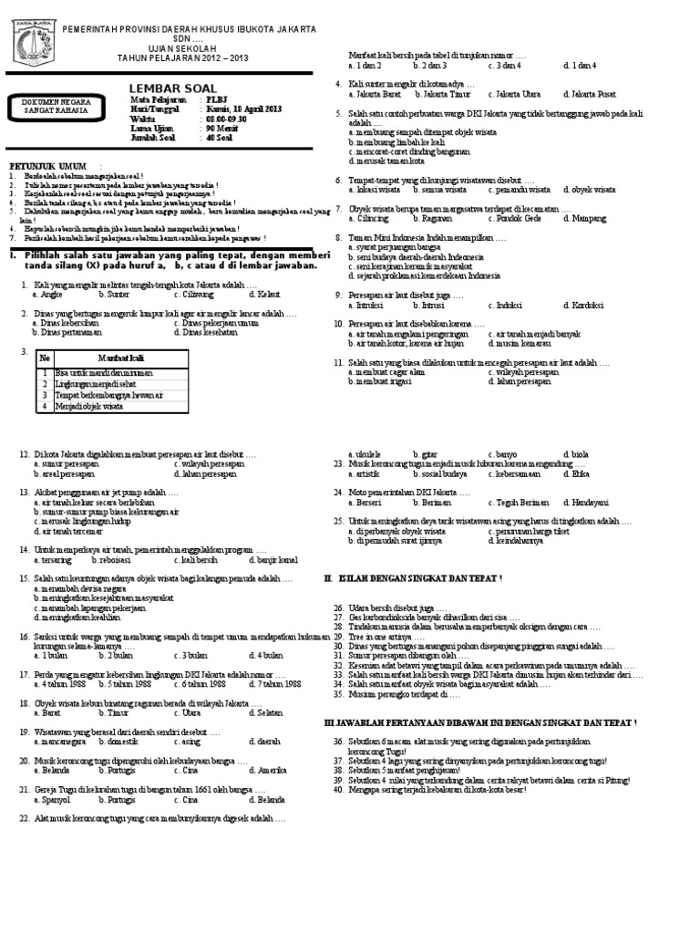 Soal Tes Plbj Udara Bersih Kls 6 Sd