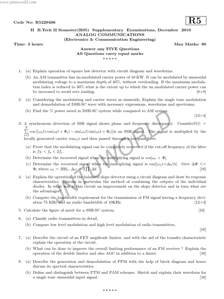 Analog Communications Exam Questions | PDF | Frequency Modulation ...