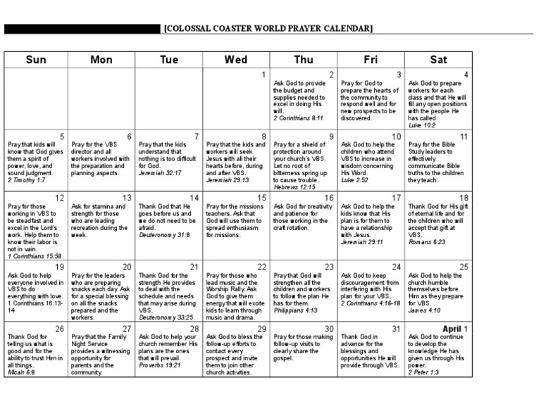 Vbs Prayer Calendar 2025 Joete Madelin