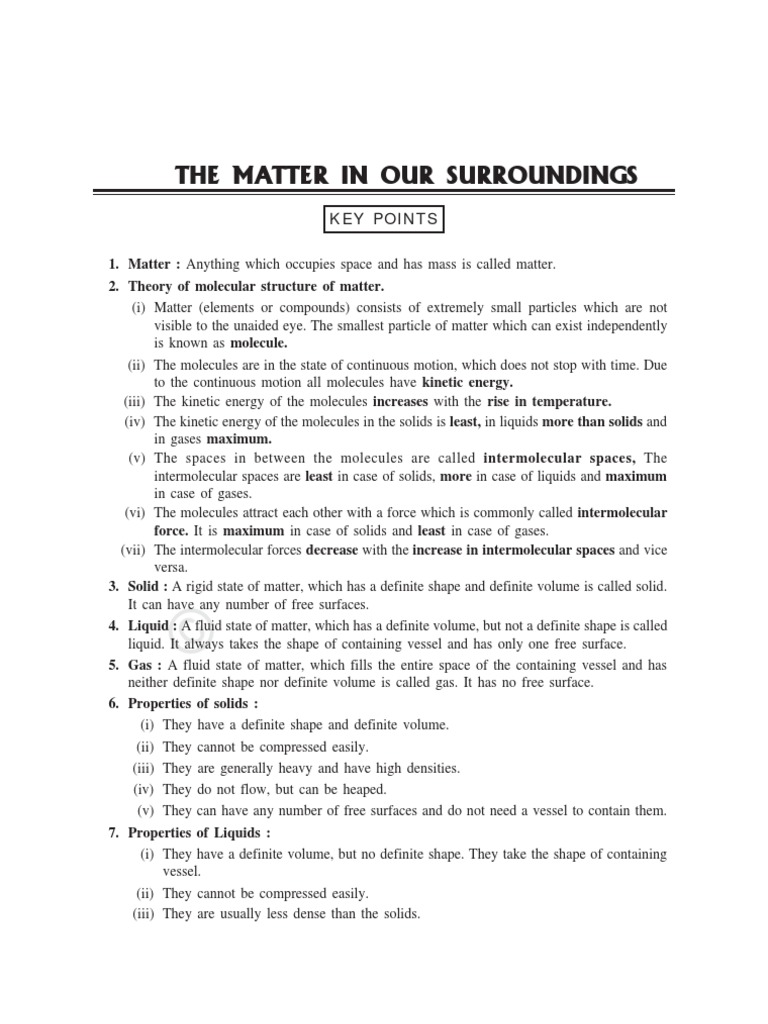 Key Points Chepter 1 | PDF | Gases | Liquids
