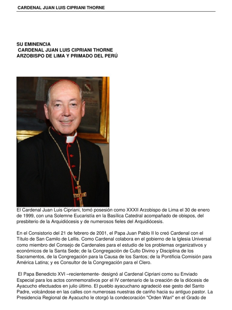 Cardenal Juan Luis Cipriani Thorne PDF Iglesia Católica Papa