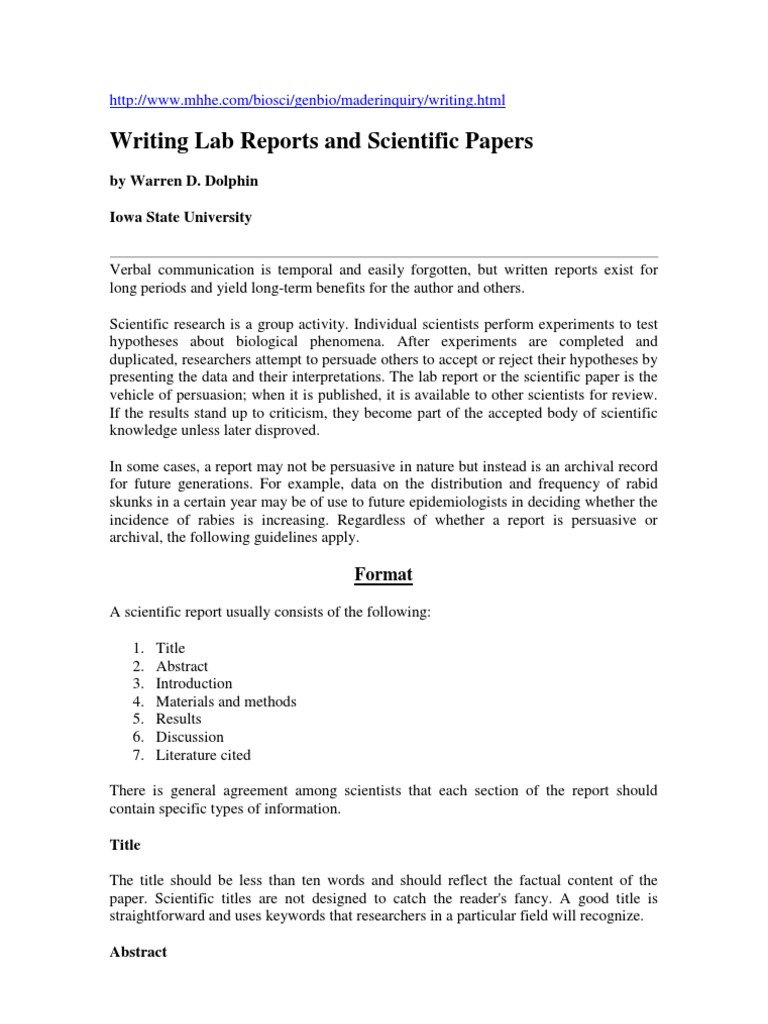 Writting Scientific Reports Experiment Abstract Summary