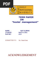 Acknowledgement: Term Paper ON "Hostel Management"