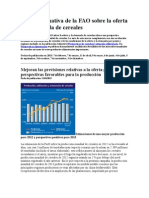 Nota Informativa de La FAO Sobre La Oferta y La Demanda de Cereales