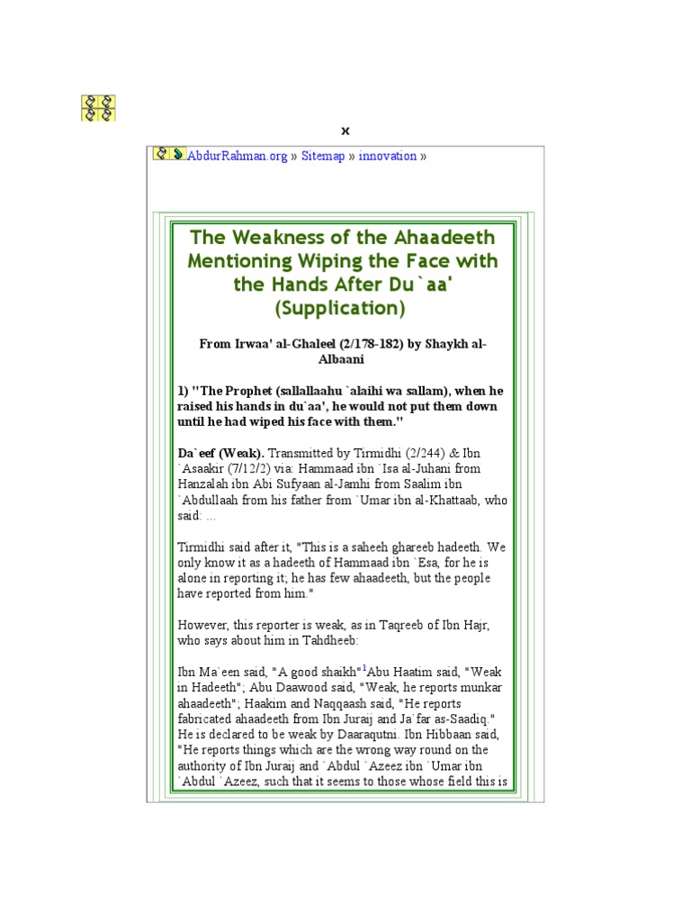 Wiping Hands After Dua PDF Hadith Islamic Behaviour And Experience