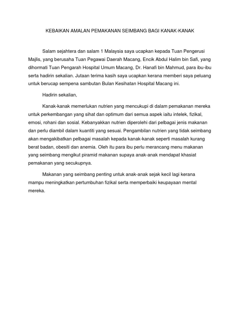 Kebaikan Amalan Pemakanan Seimbang Bagi Kanak Pdf