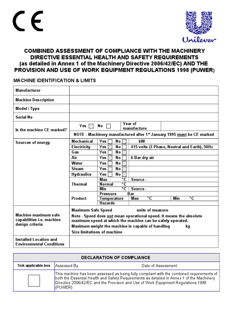 Compliance Assessment for Machinery Directive | PDF | Safety | Control ...