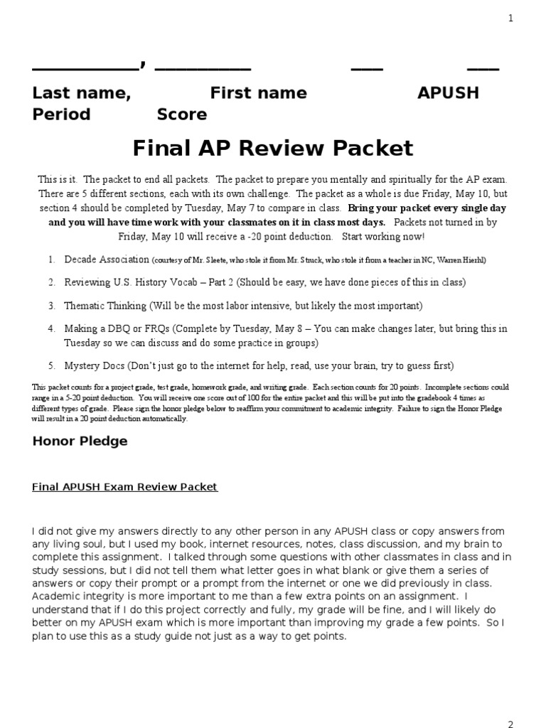 Apush Final Exam Review Packet Pdf New Deal Franklin D Roosevelt
